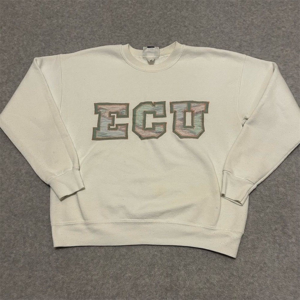 Vintage Lee ECU‎ Crewneck Sweatshirt Ivory Size L Graphic Print
